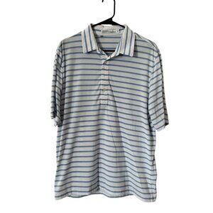 Criquet Mens Polo Shirt Striped Short Sleeve Blue Large